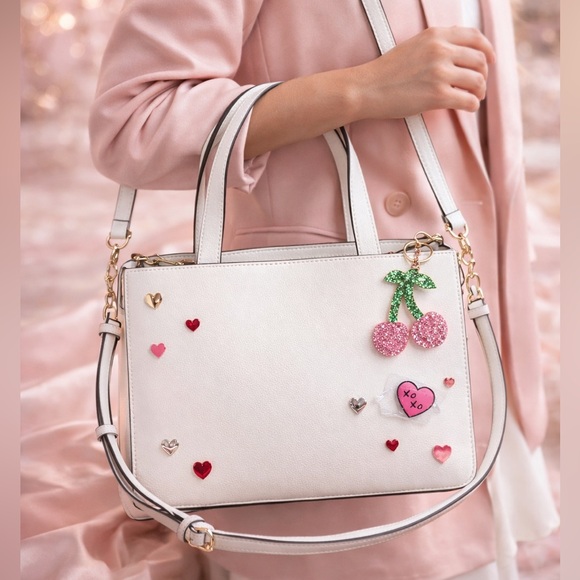 Karl Lagerfeld White & Pink Embellished Satchel Crossbody with Heart Details 🩷 - Picture 3 of 17